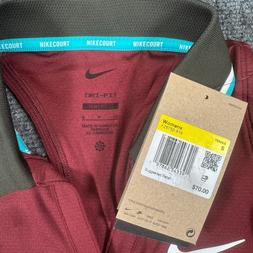 Nike Court Slam Tennis Tank Top Womens Size Small Tight Fit Red Collared NWT - Picture 3 of 6